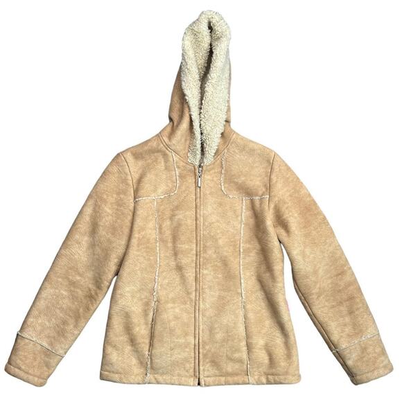 Y2K Sherpa Lined Zip Front Afghan Coat Faux Suede Size Small - Picture 3 of 8